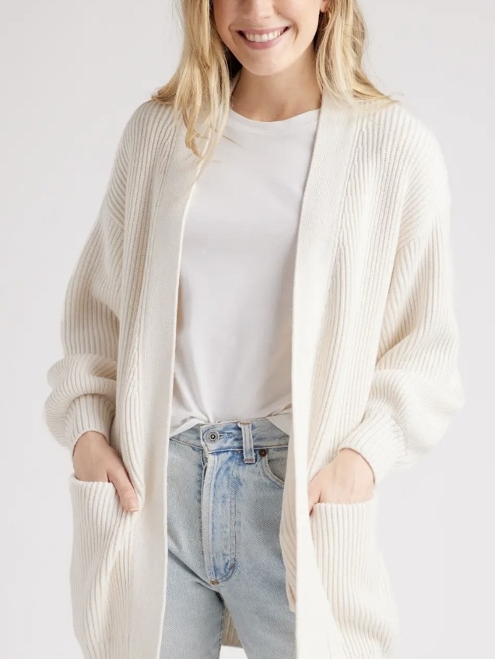 100% Organic Cotton Oversized Cardigan in Ivory